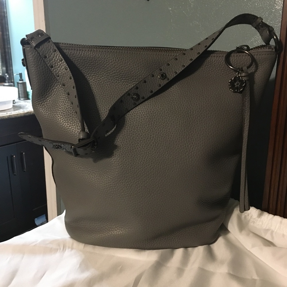 Coach 1941 Duffle Tea Rose Rivets Gray Glovetanned Leather Bag Purse